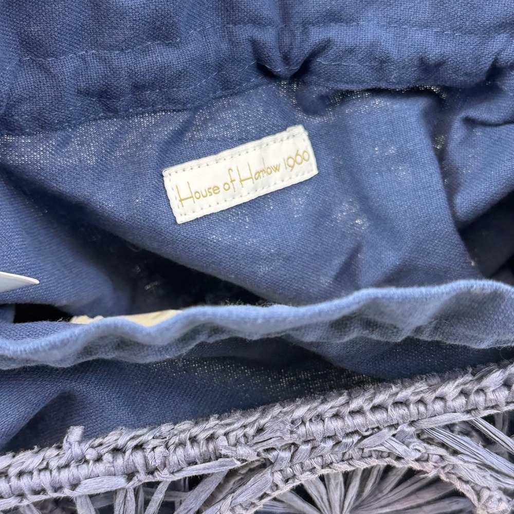 House of Harlow 1960 Navy Woven Cutout Basket Top Handle Bag‎ Lined NWT - Picture 5 of 9